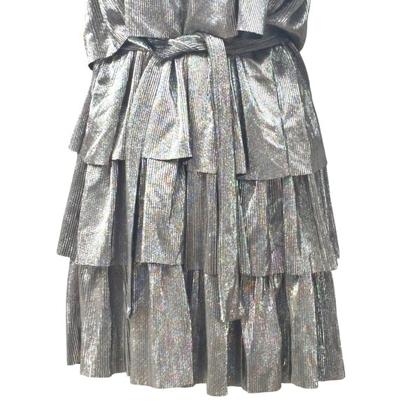 Michael Michael Kors Metallic Tiered Off-The-Shoulder Dress, Silver, M - Picture 9 of 13